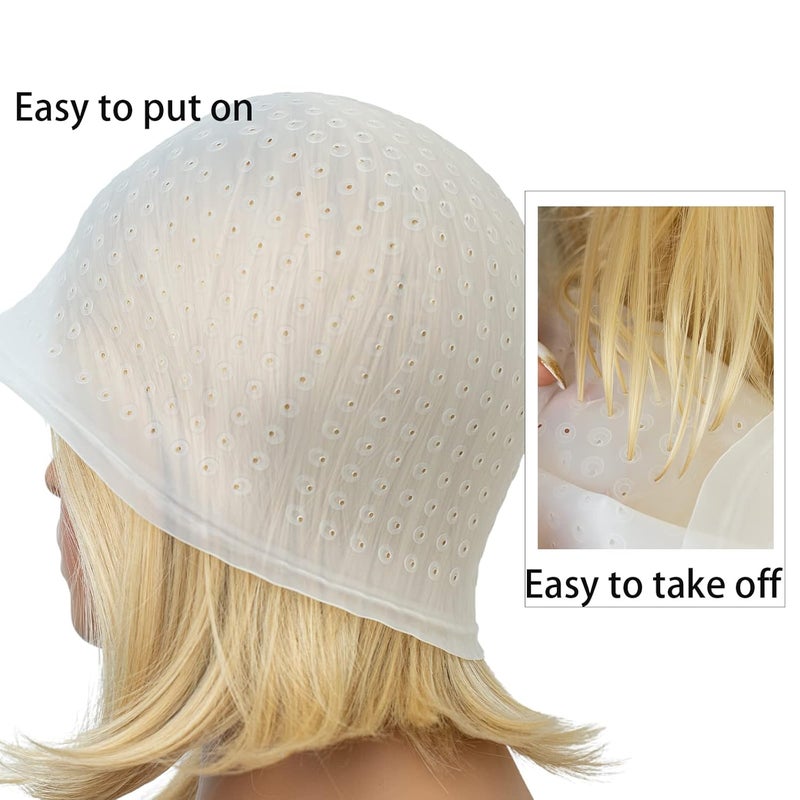 RJMBMUP Pre-punched with Holes Silicone Highlight Cap Hair Color Set Professional Reusable Highlighting Cap with Hook Salon Hairdressing Dyeing Staining Tools for Women Men - Image 4